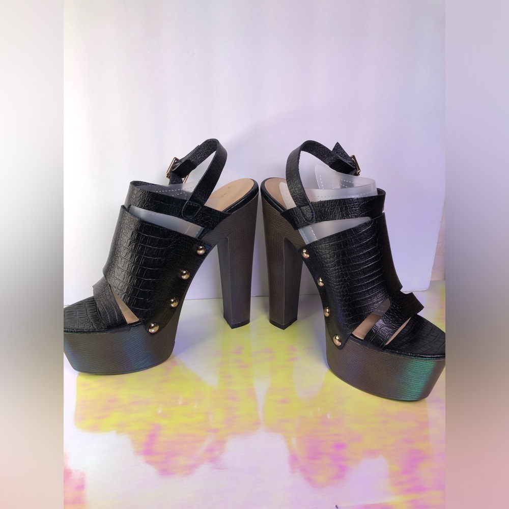 Black Croc-Embossed Platform Heels size 7 NWOT - Picture 7 of 13